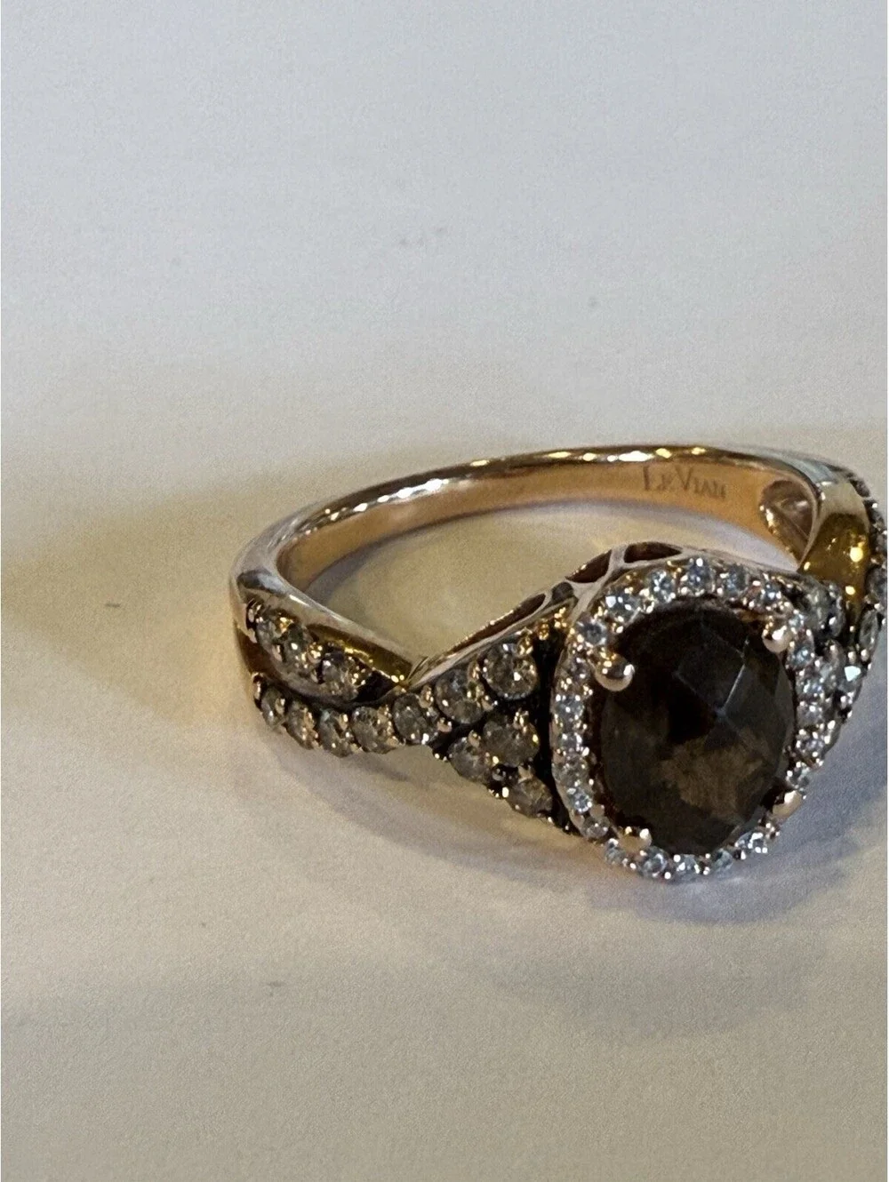 LeVian 14K Rose Gold Halo Oval Chocolate Quartz & Diamonds Ring, Size 9